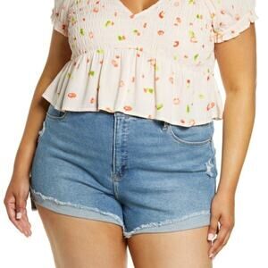 NWT BP Women’s Pink Floral Babydoll Shirred Crop Top Blouse Size 1X